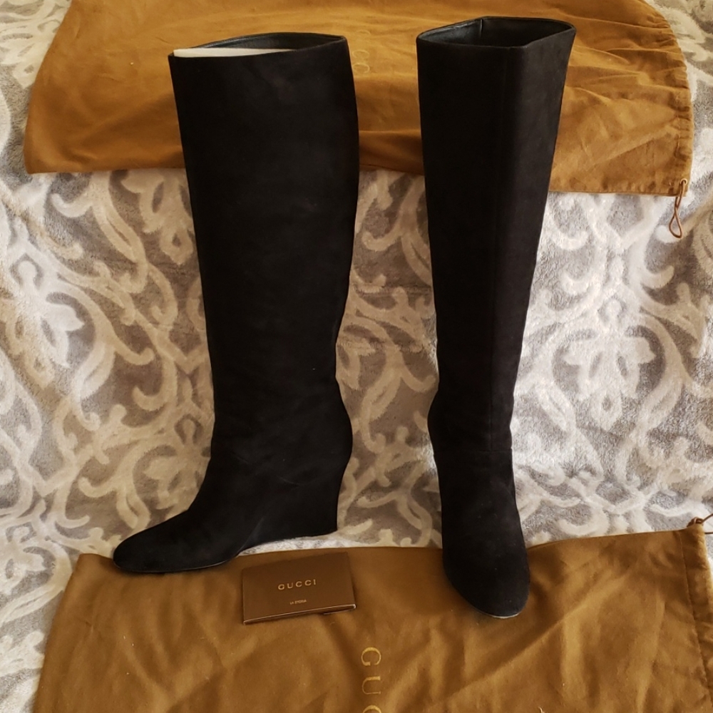 Gucci Black Suede Knee High Boot 8.5US fit 8.5-9 - Picture 1 of 16